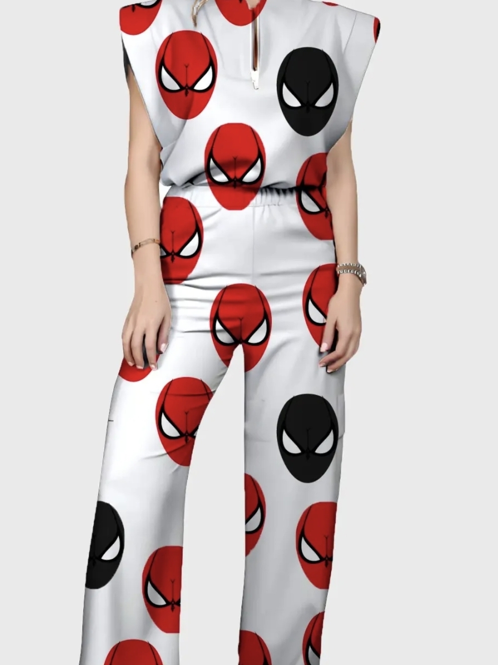 Women's White Wide-Leg Graphic Lounge Pants with Red & Black Faces